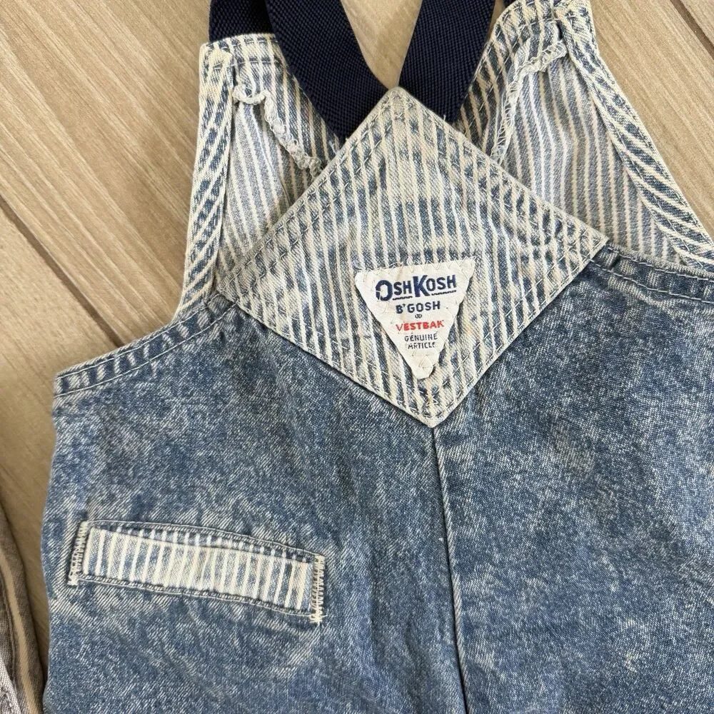 Vintage OshKosh Bgosh Jean Stripe Toddler Overalls Bundle 2T/3T USA Lot Vestback